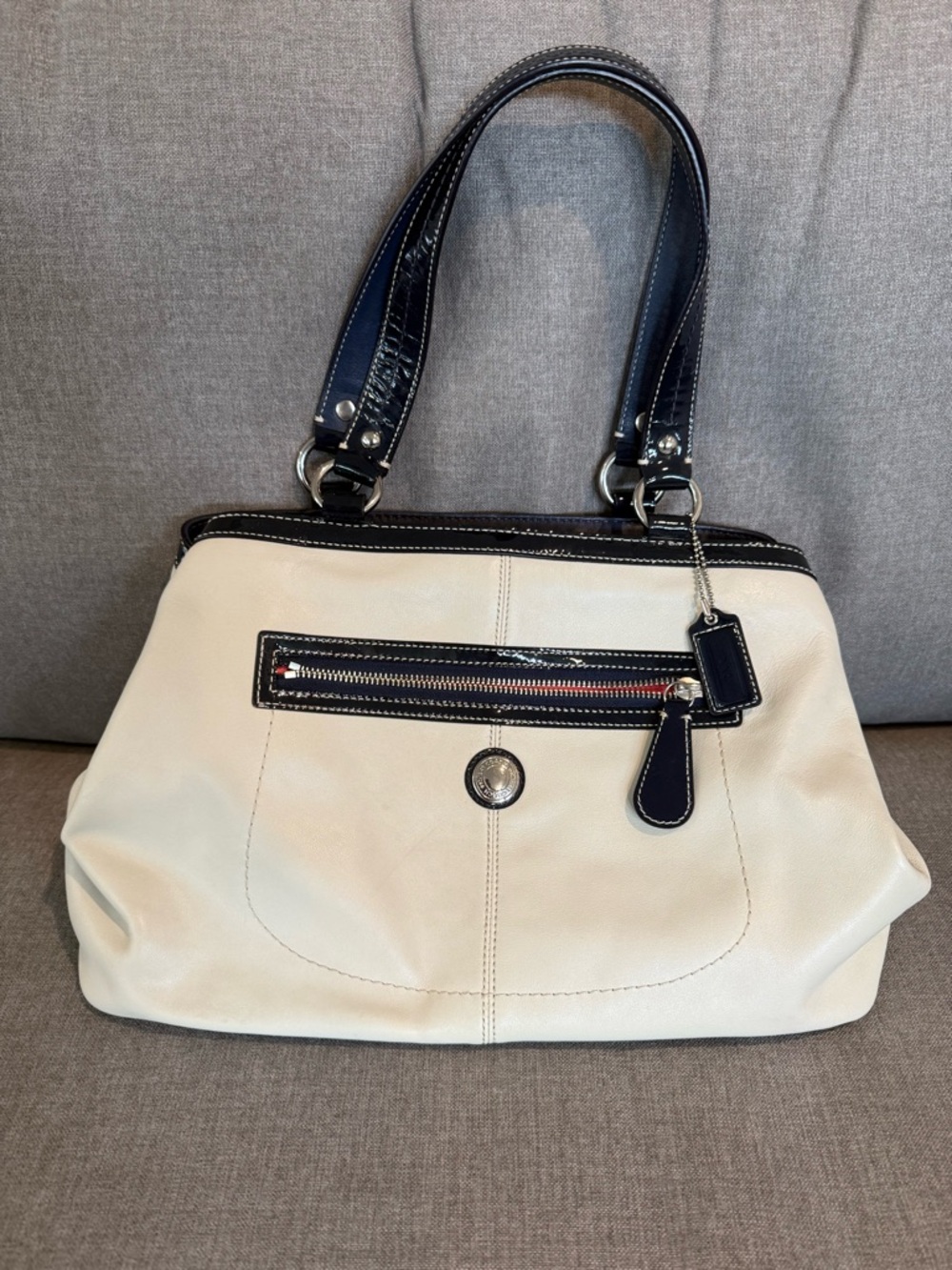 Coach Bone and Navy Leather Shoulder Bag